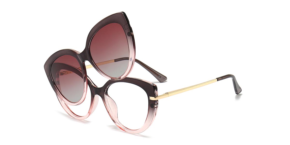 Grey Pink - Cat eye Clip-On Sunglasses - Wenczeslaw
