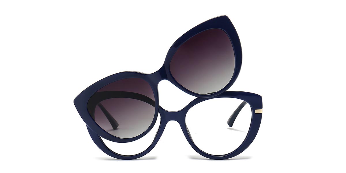 Blue - Cat eye Clip-On Sunglasses - Wenczeslaw