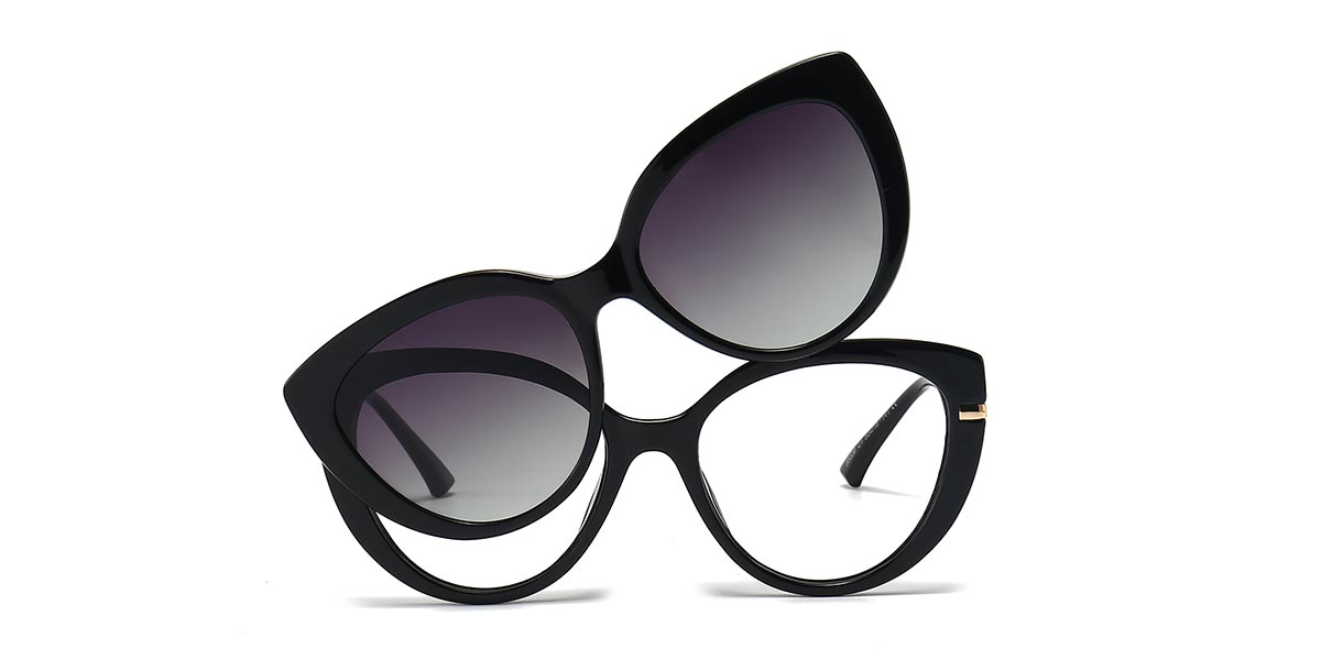 Black - Cat eye Clip-On Sunglasses - Wenczeslaw