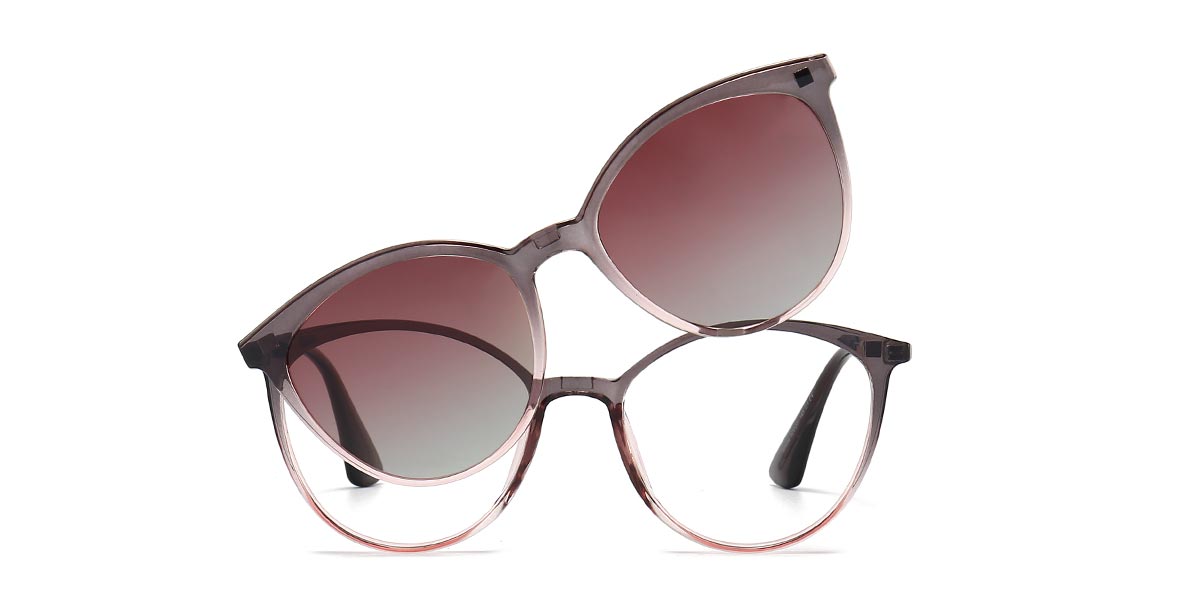 Grey Pink - Oval Clip-On Sunglasses - Aaliyah