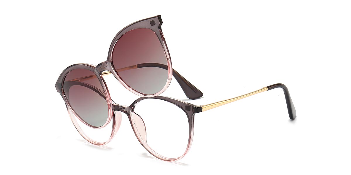 Grey Pink - Oval Clip-On Sunglasses - Aaliyah