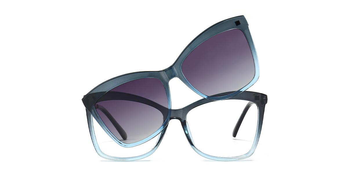 Grey Blue - Cat eye Clip-On Sunglasses - Brooklyn
