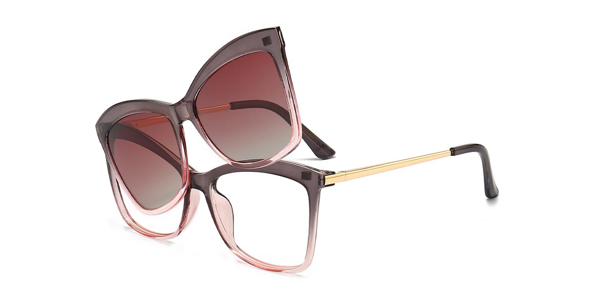Grey Pink Brooklyn - Cat Eye Clip-On Sunglasses