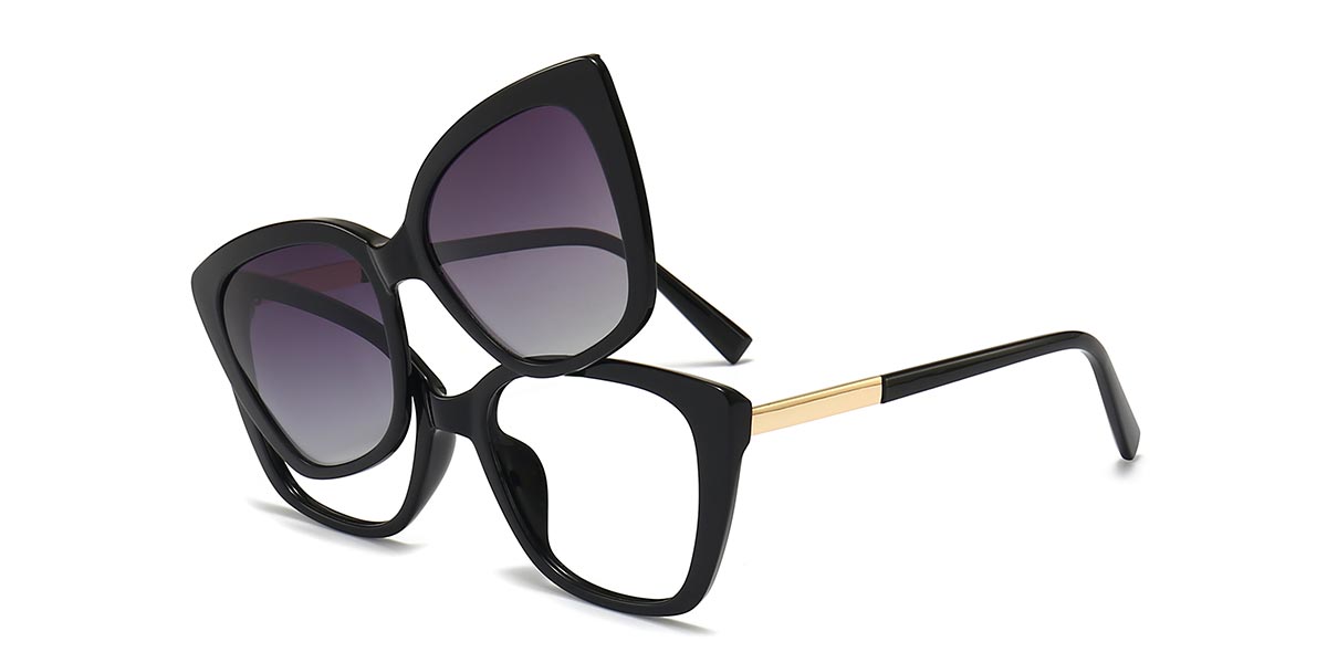 Black Natalie - Cat eye Clip-On Sunglasses