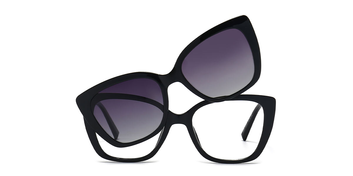 Black Natalie - Cat eye Clip-On Sunglasses