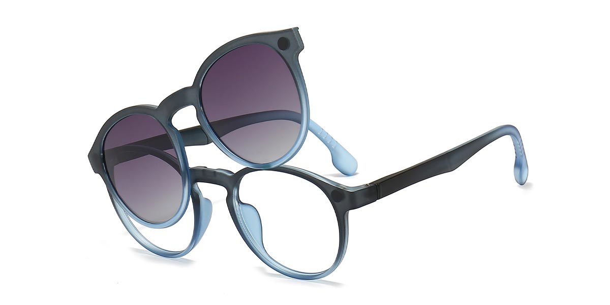 Blue - Oval Clip-On Sunglasses - Skylar