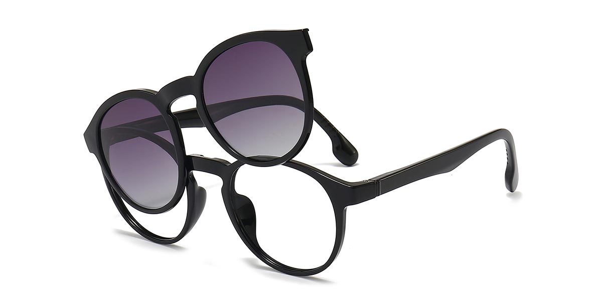 Black - Oval Clip-On Sunglasses - Skylar