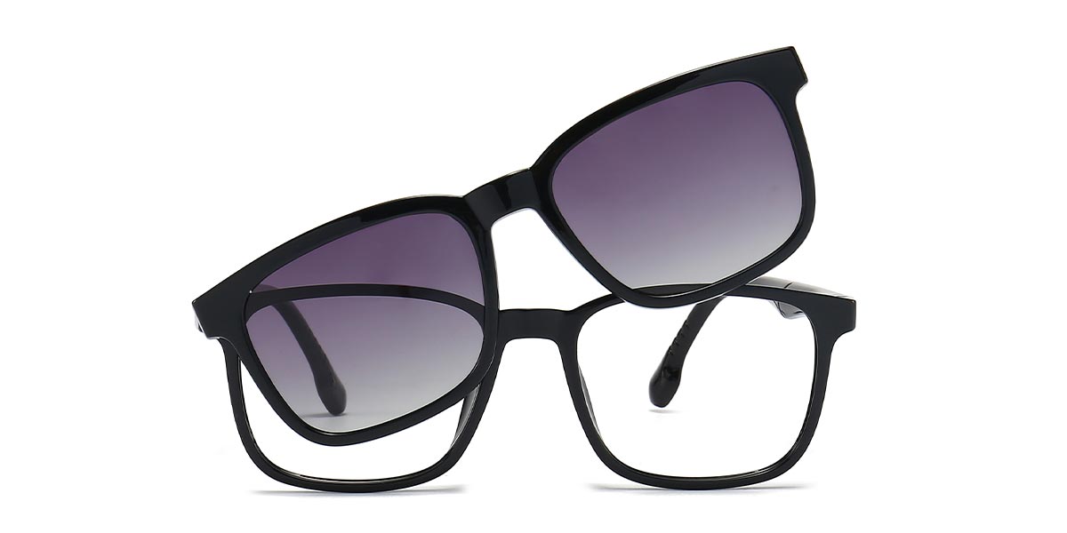 Black - Rectangle Clip-On Sunglasses - Naomi