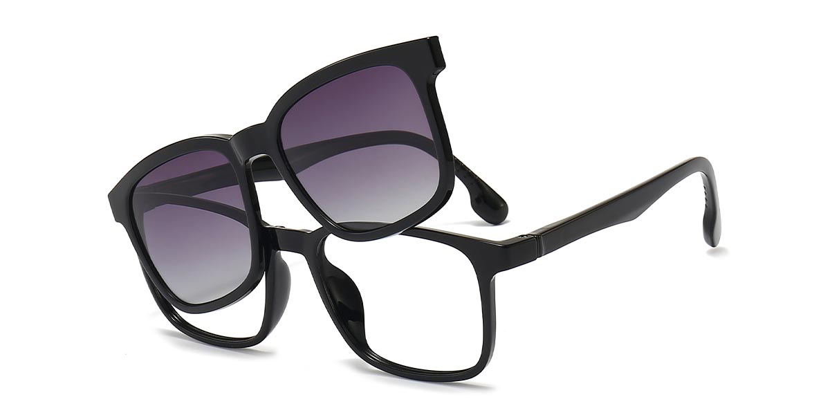 Black - Rectangle Clip-On Sunglasses - Naomi
