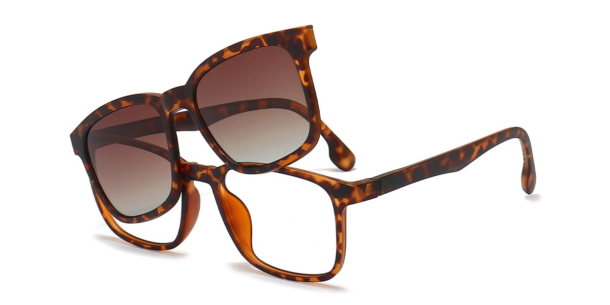 Tortoiseshell Naomi - Rectangle Clip-On Sunglasses