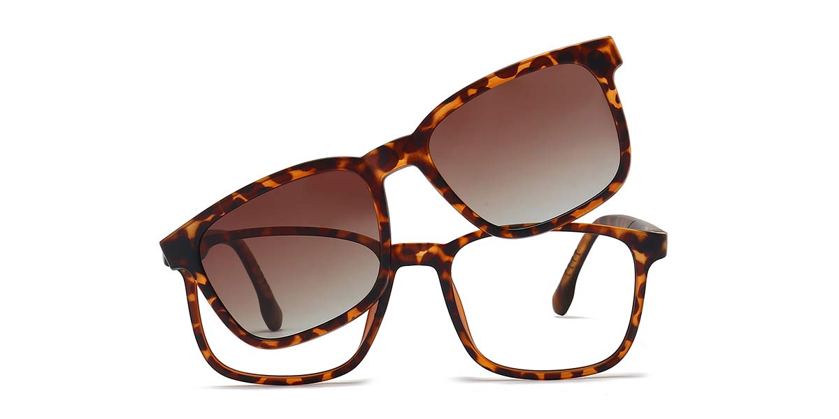 Tortoiseshell Naomi - Rectangle Clip-On Sunglasses