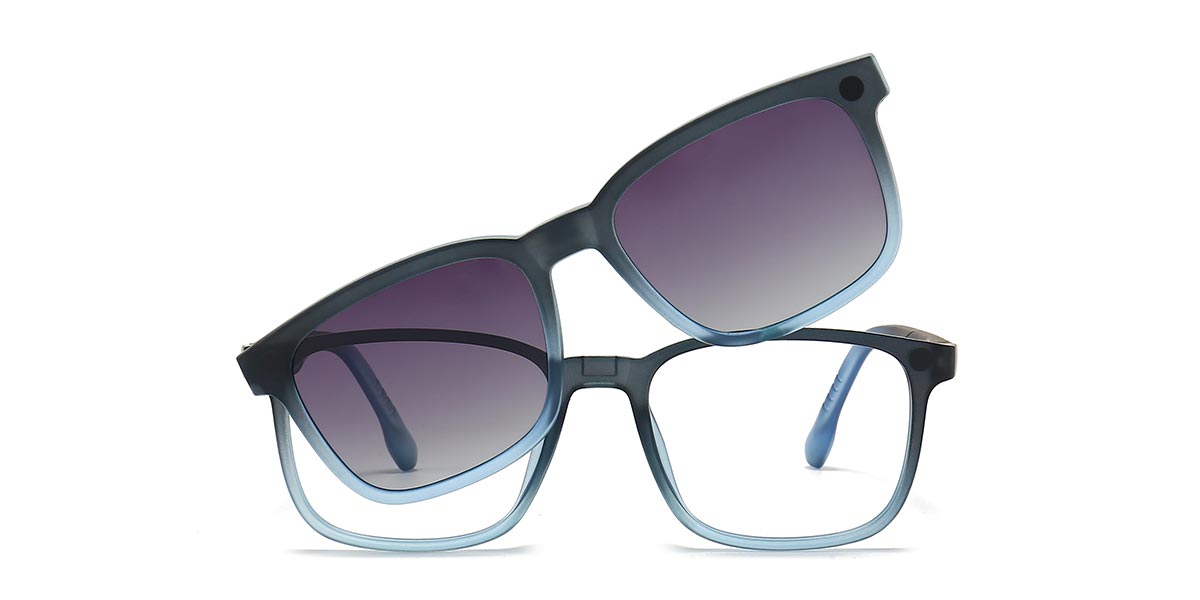 Blue - Rectangle Clip-On Sunglasses - Naomi