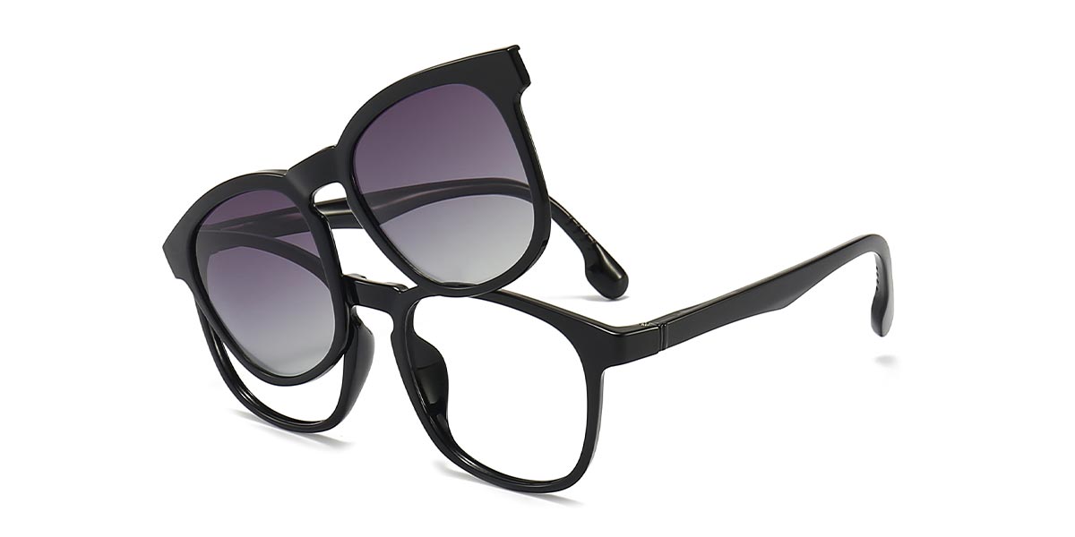 Black Thomas - Oval Clip-On Sunglasses