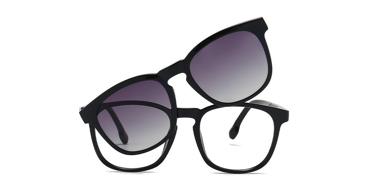 Black - Oval Clip-On Sunglasses - Thomas