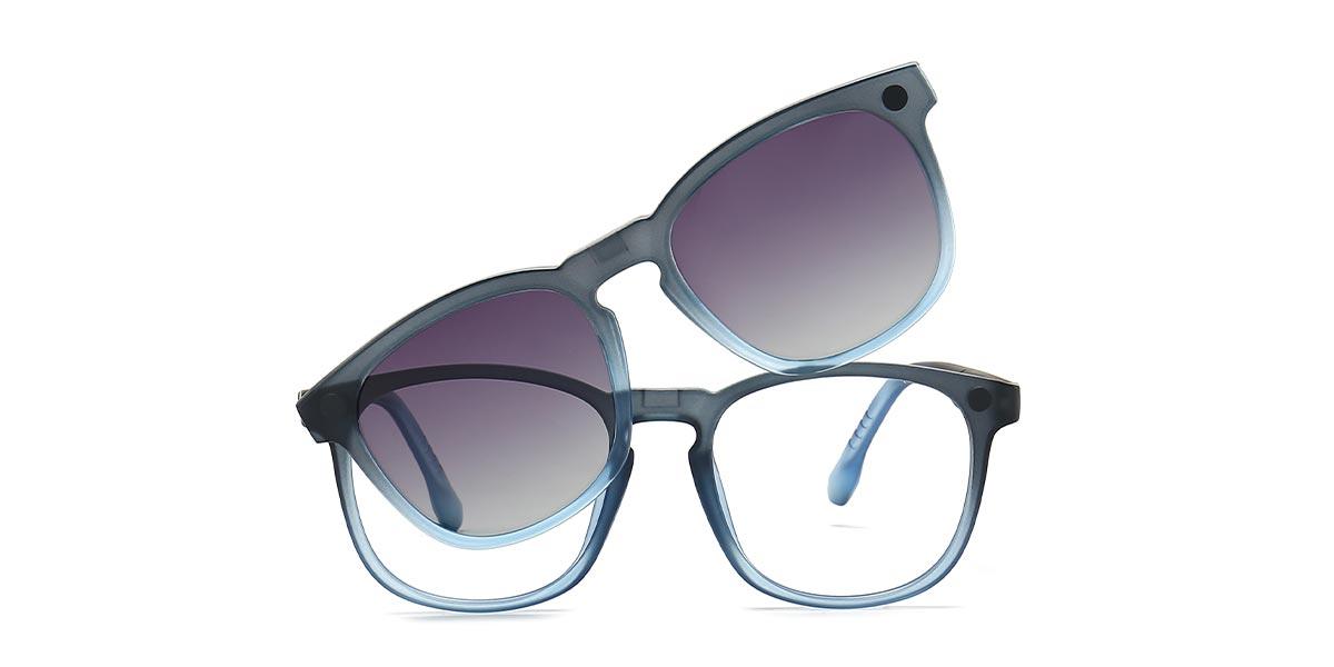 Blue - Oval Clip-On Sunglasses - Thomas