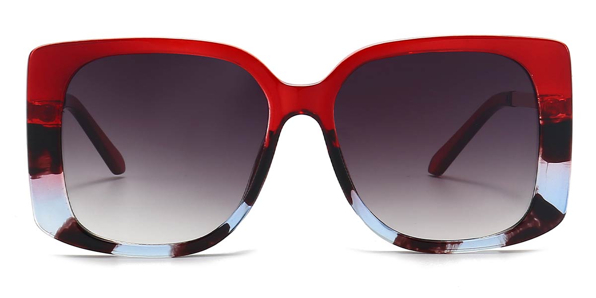 Red BlueTortoiseshell Gradual Grey Mia - Square Sunglasses