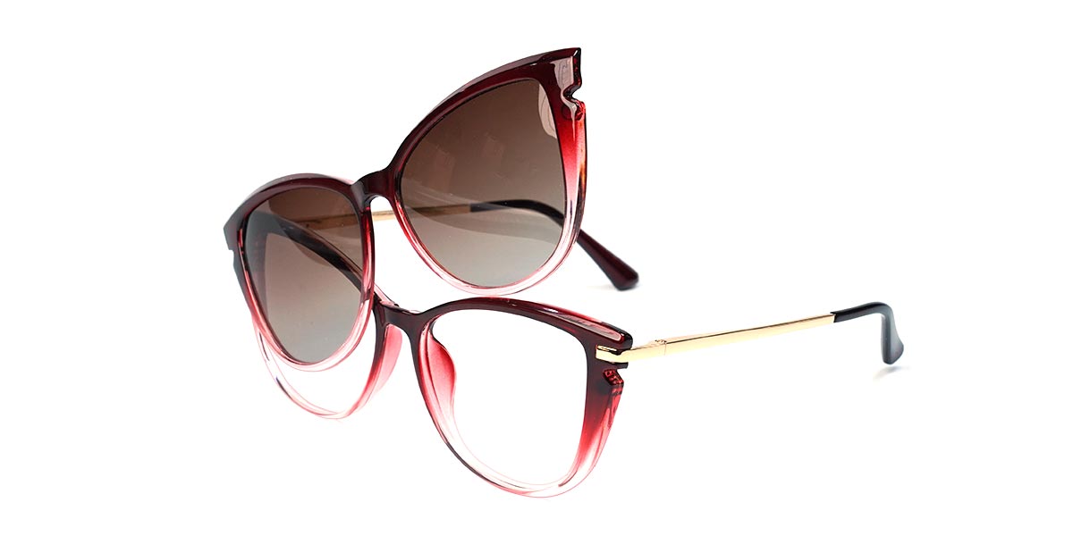 Grey Red Joseph - Cat eye Clip-On Sunglasses