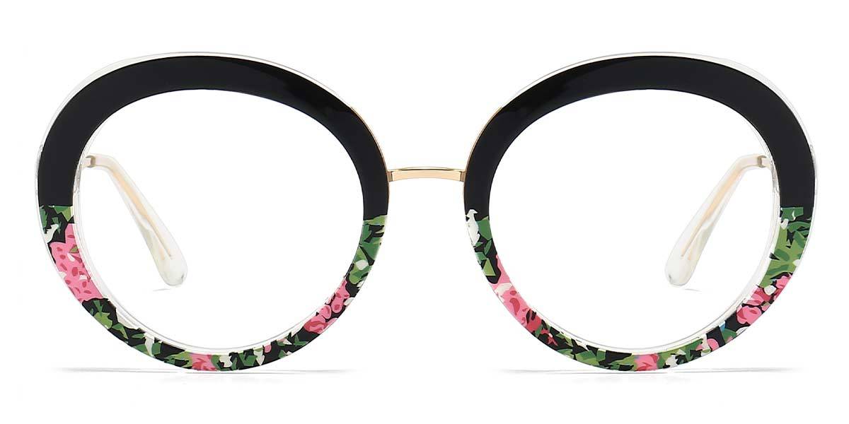 Black Floral Jayden - Round Glasses