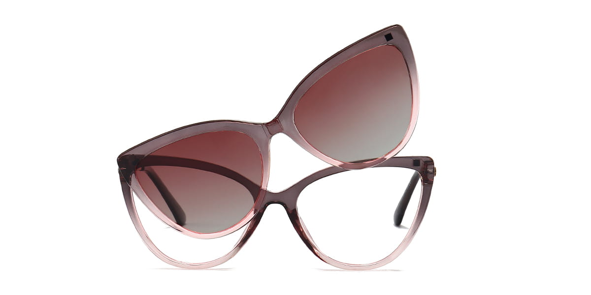 Grey Pink - Cat eye Clip-On Sunglasses - Reese