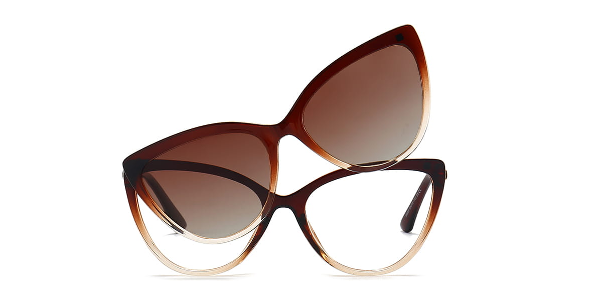 Gradient Brown - Cat eye Clip-On Sunglasses - Reese
