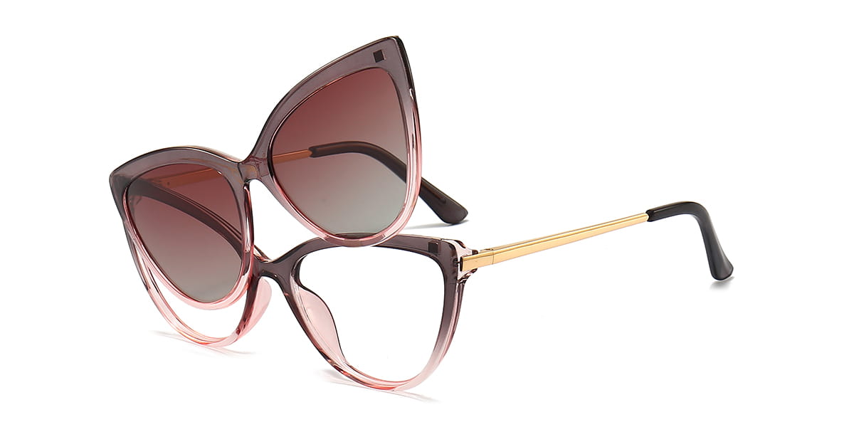 Grey Pink Reese - Cat Eye Clip-On Sunglasses