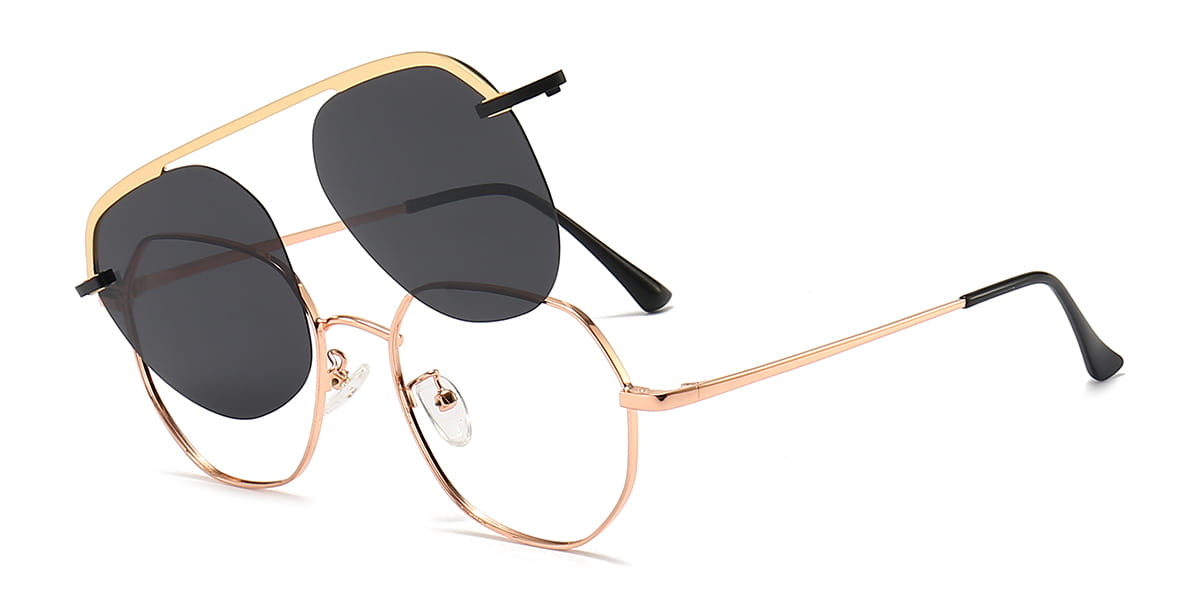 Rose Gold - Oval Clip-On Sunglasses - Mya