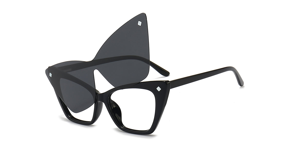Black - Cat eye Clip-On Sunglasses - Tessa