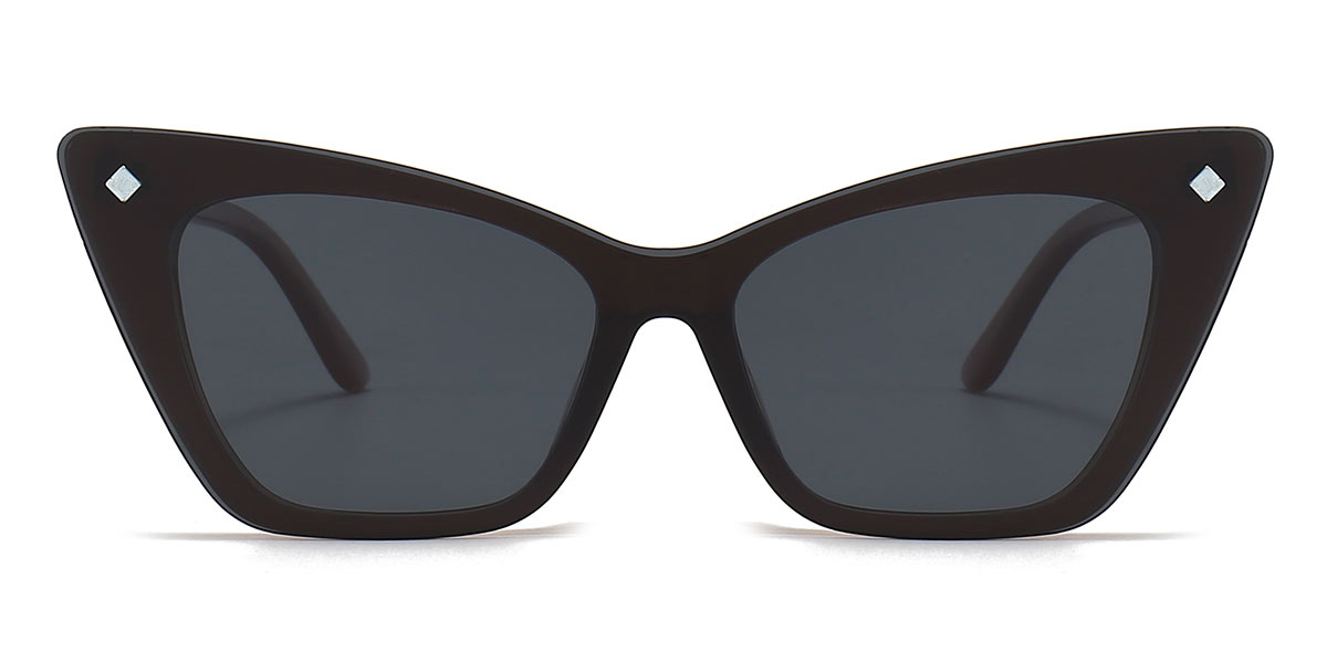 Brown - Cat eye Clip-On Sunglasses - Tessa