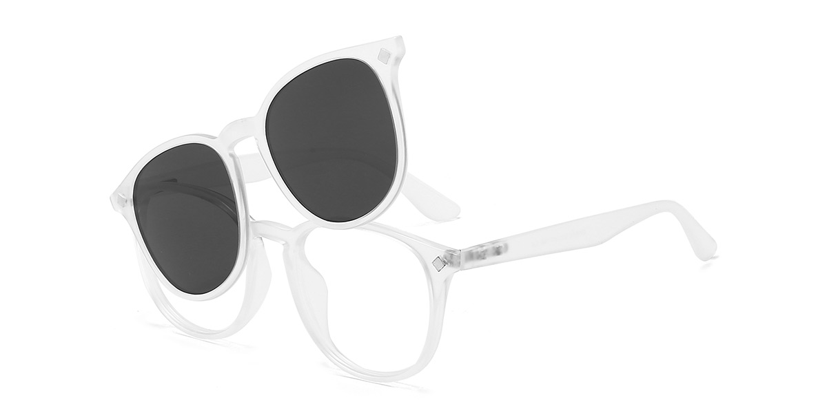 White - Oval Clip-On Sunglasses - River