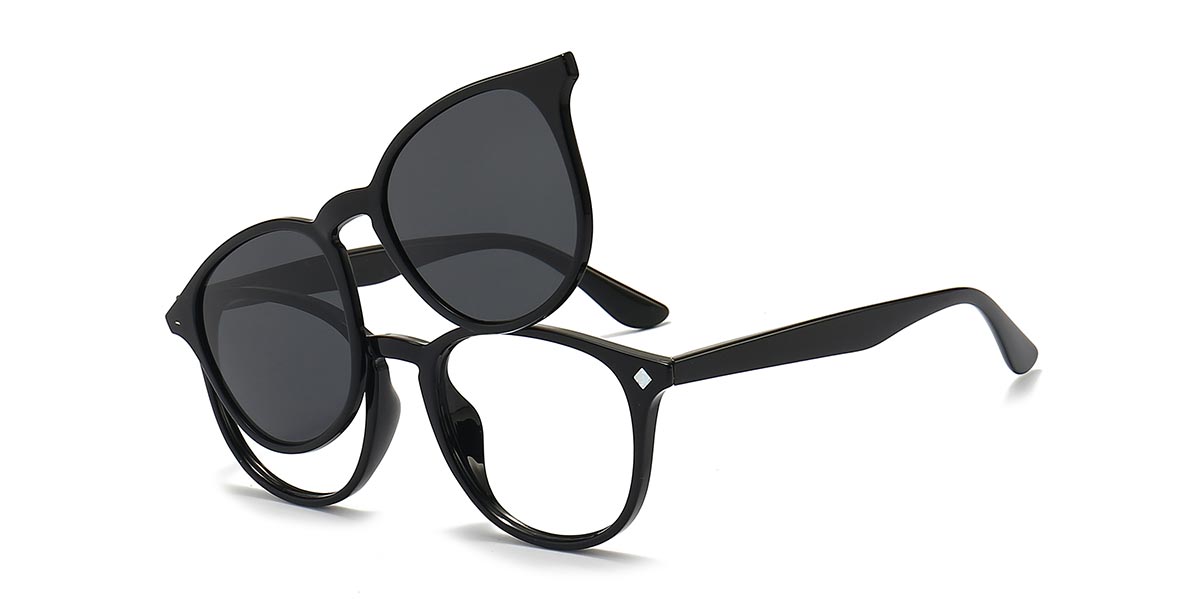 Black - Oval Clip-On Sunglasses - River