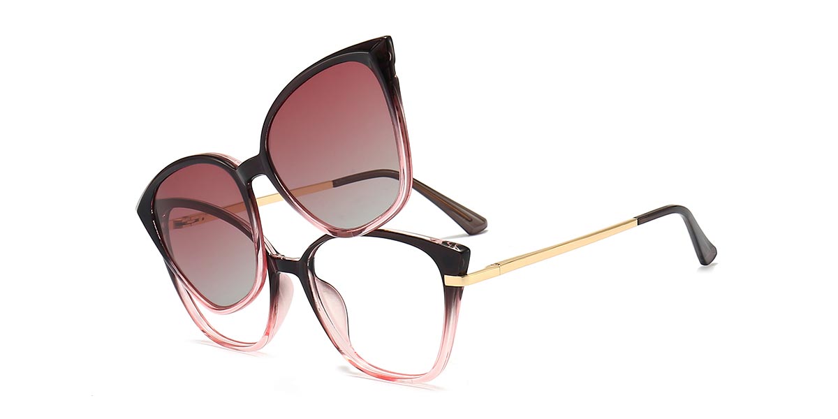 Grey Pink Kyrie Glasses - Cat Eye Clip-On Sunglasses