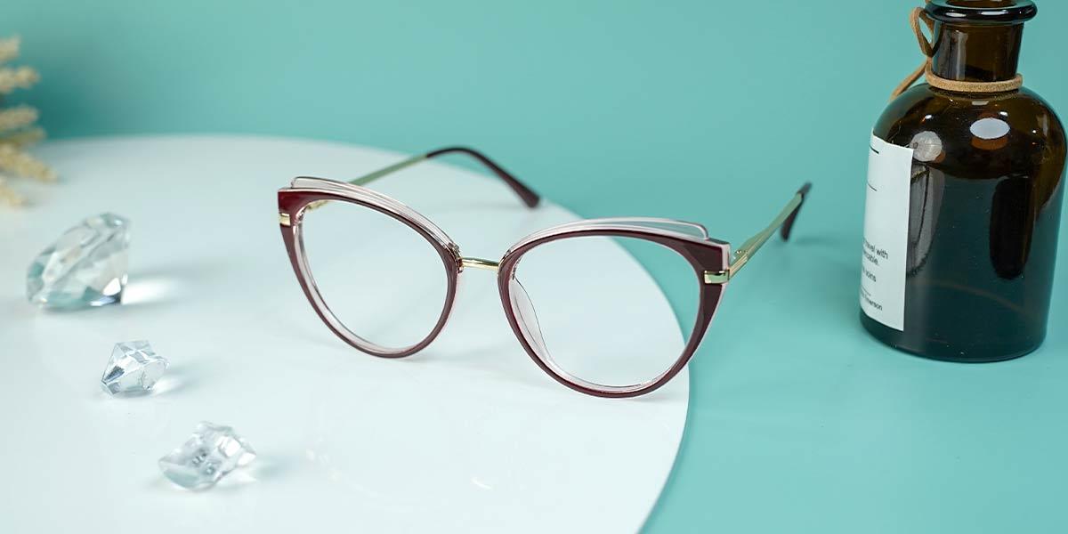 Burgundy Clear Moshe - Cat Eye Glasses