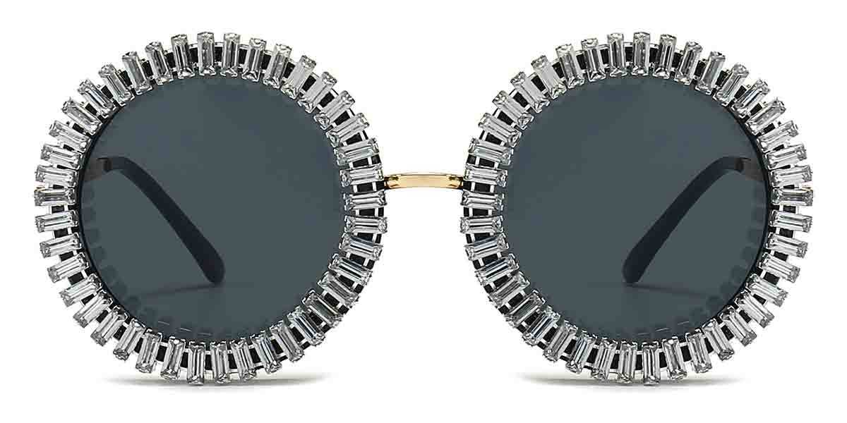 White Diamond Grey Sofia - Round Sunglasses