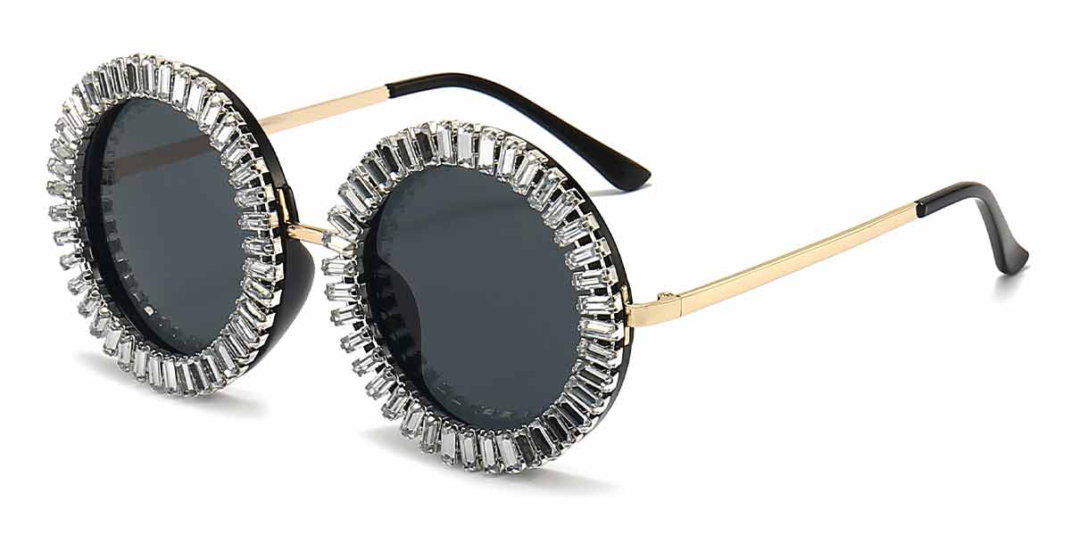 White Diamond Black Grey - Round Sunglasses - Sofia