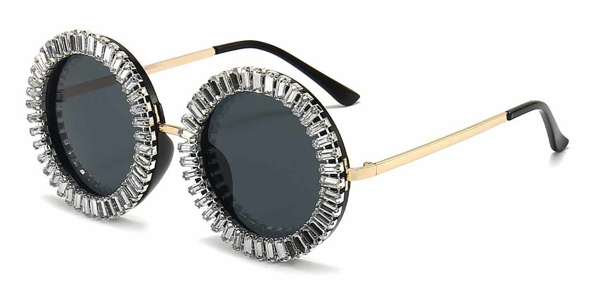 White Diamond Grey Sofia - Round Sunglasses