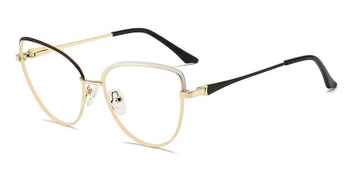 Gold Black White Koey - Cat Eye Glasses