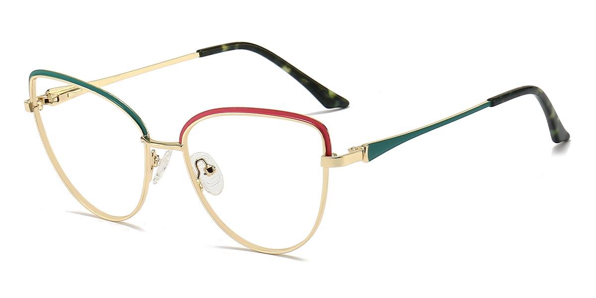 Gold Green Red Koey - Cat Eye Glasses