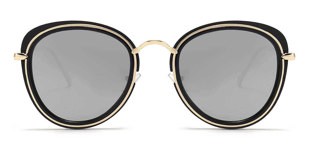 Black Silver Mirror - Oval Sunglasses - Katelya