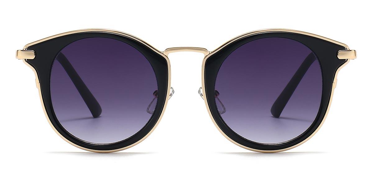 Black Gradual Grey Kohn - Round Sunglasses