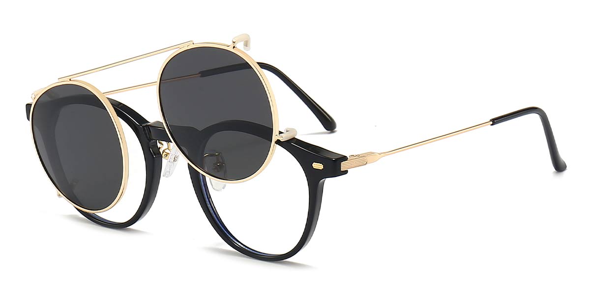 Black - Oval Clip-On Sunglasses - Kati