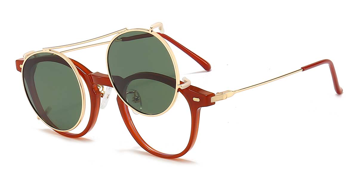 Tawny - Oval Clip-On Sunglasses - Kati