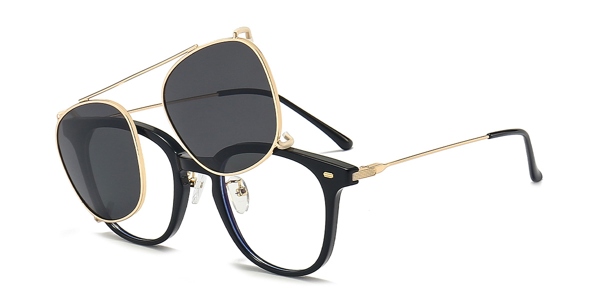 Black Lanre - Oval Clip-On Sunglasses