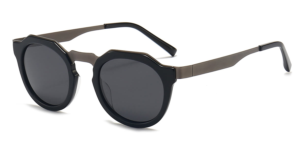 Black Grey - Oval Sunglasses - Wee