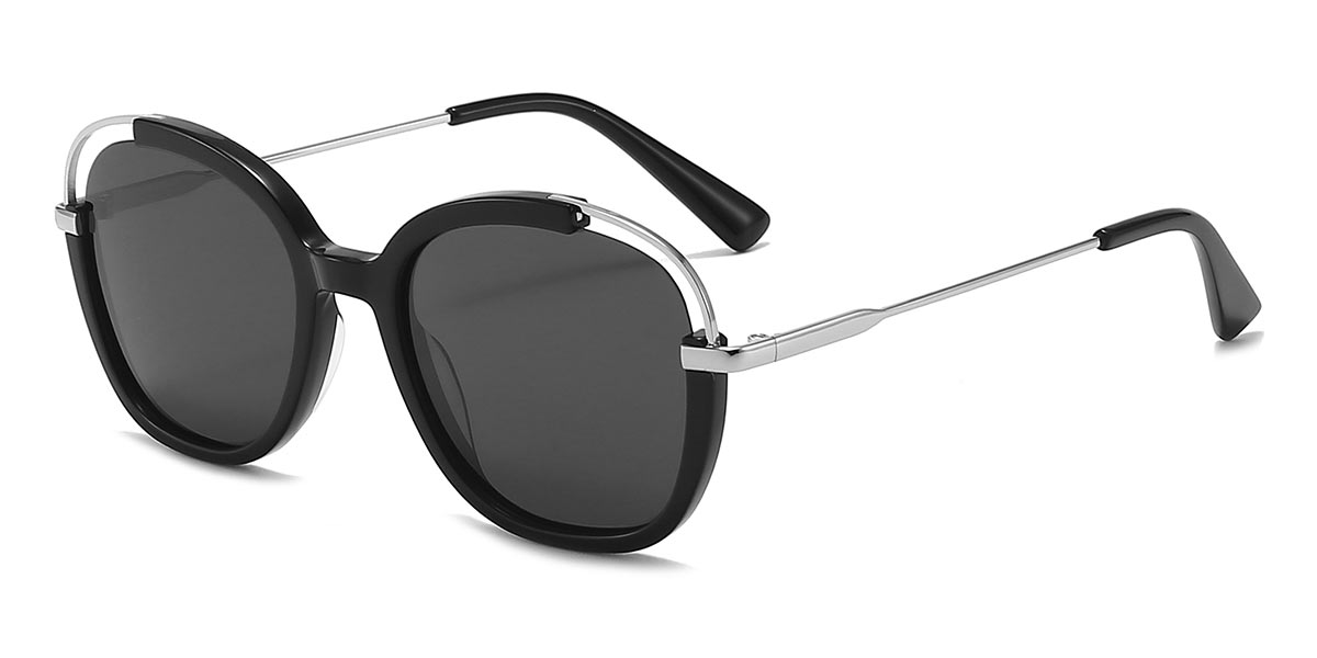 Black Grey - Oval Sunglasses - Zora