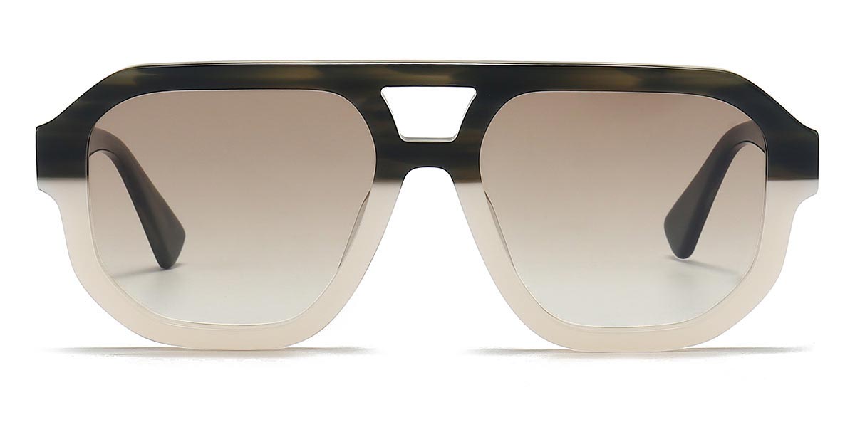 Dark Green White Brown - Aviator Sunglasses - Sosa