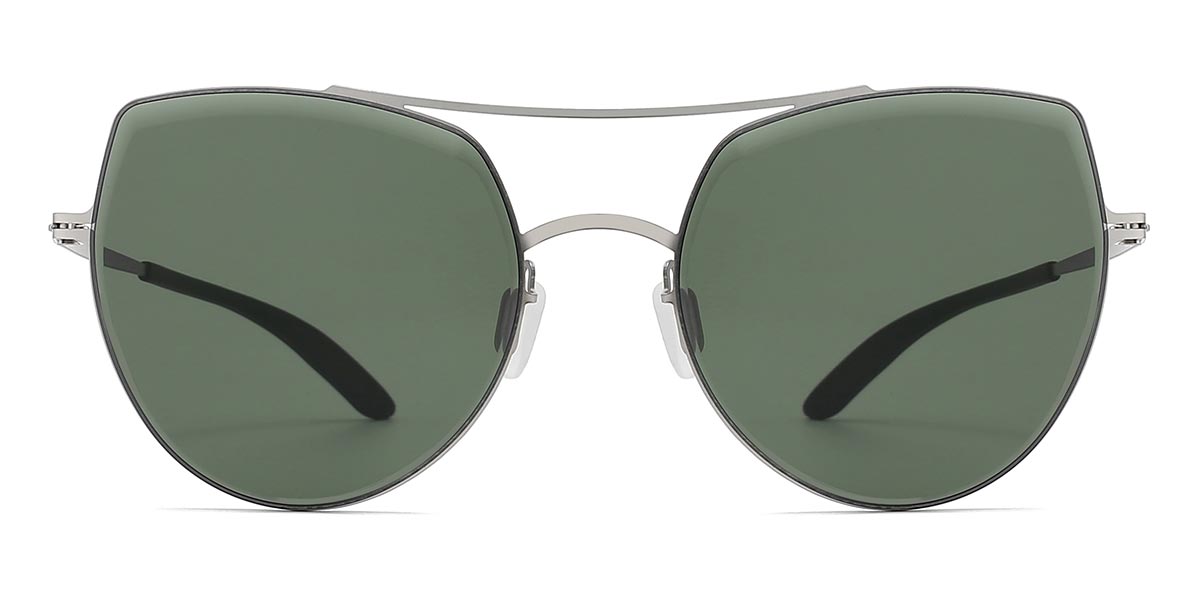 Silver Dark Green - Aviator Sunglasses - Adira