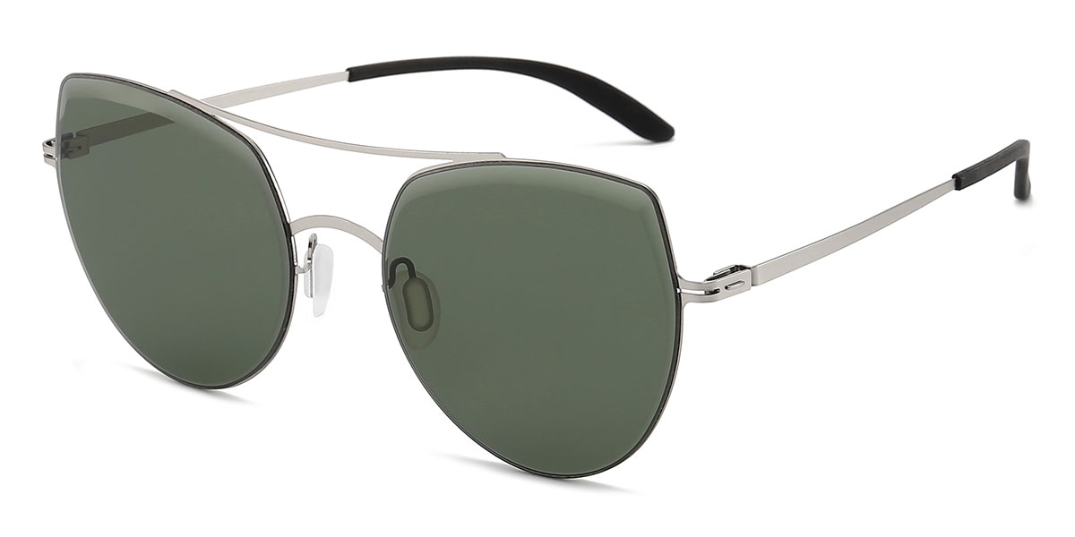 Silver Dark Green - Aviator Sunglasses - Adira