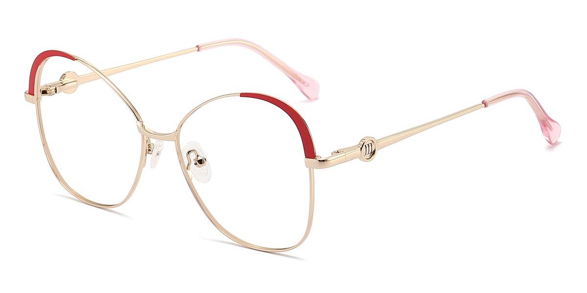 Gold Red Dena - Oval Glasses