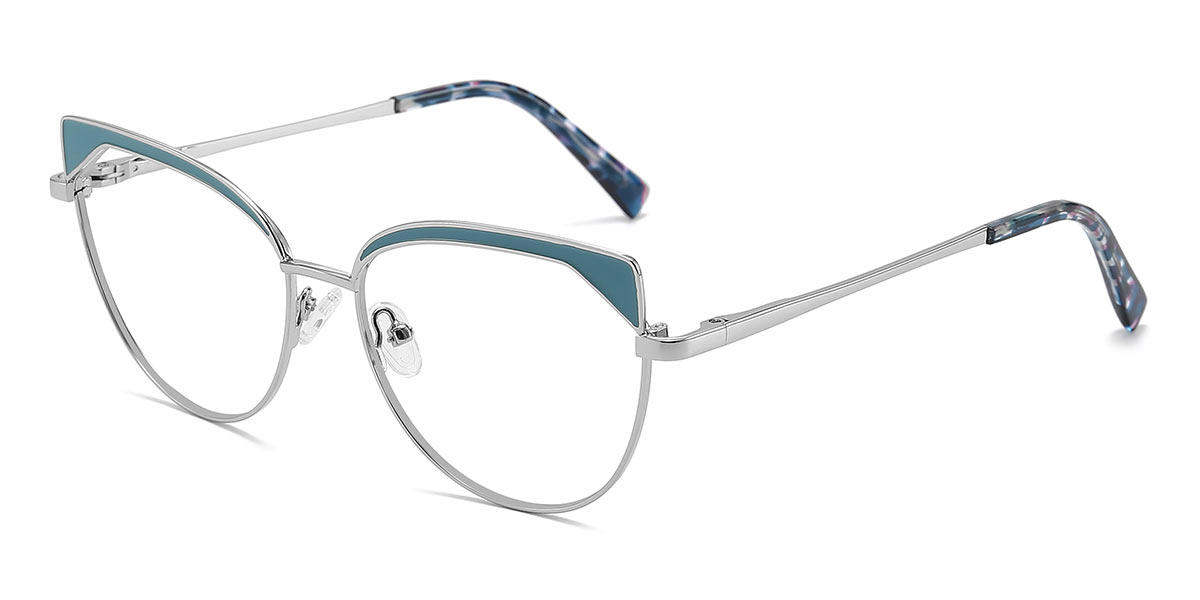 Silver Cyan Kabir - Cat Eye Glasses