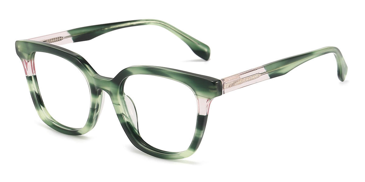 Green Stripes Little - Square Glasses